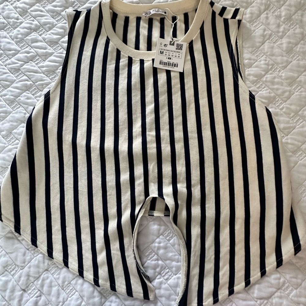 Zara Navy and White Striped Top